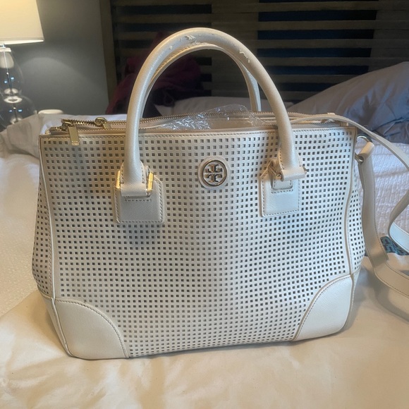 Tory Burch Robinson Perforated Double Zip Tote Bag - Picture 3 of 11